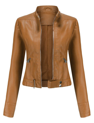 Cropped Stand-Collar Moto Jacket