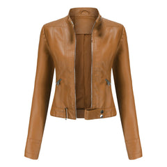 Cropped Stand-Collar Moto Jacket