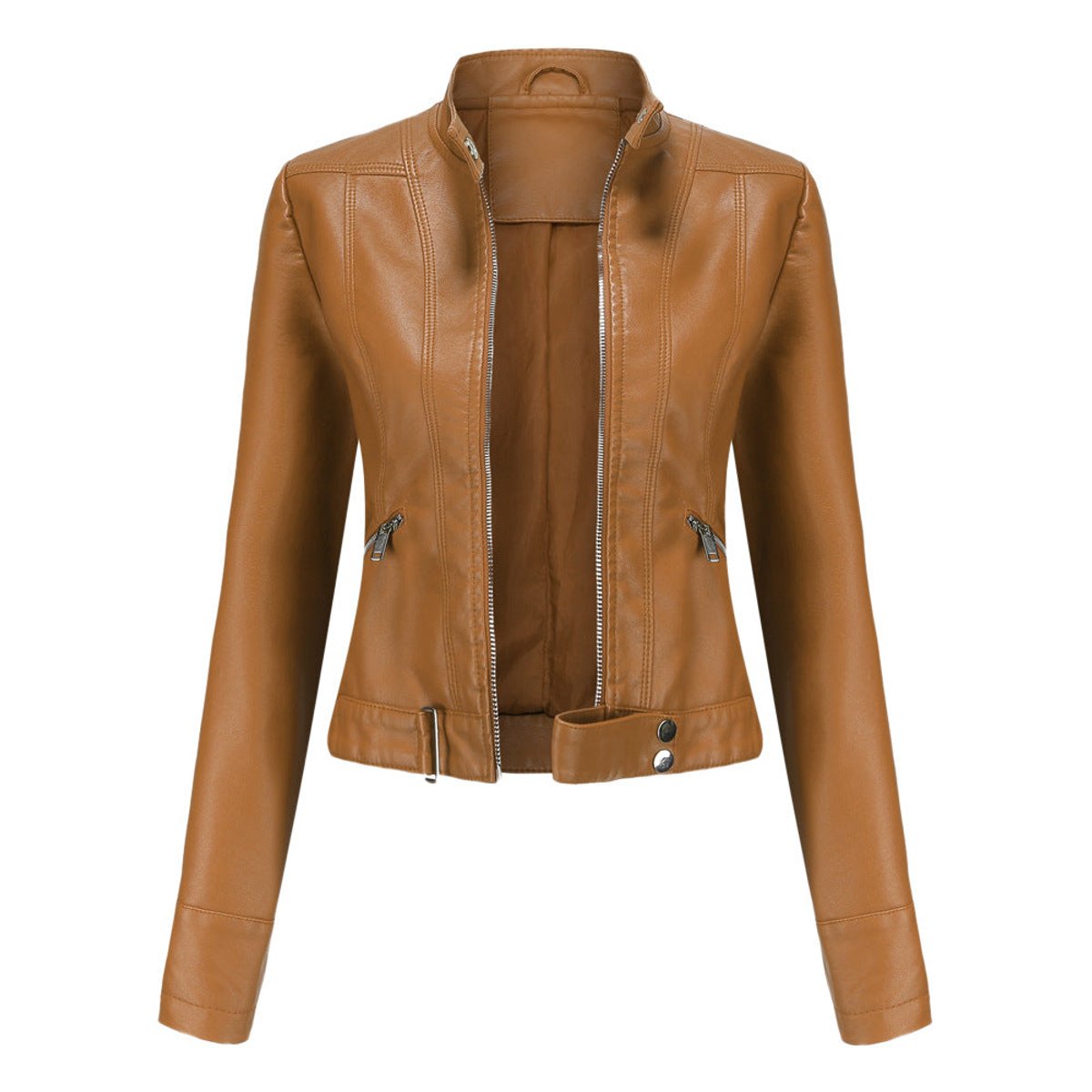 Cropped Stand-Collar Moto Jacket
