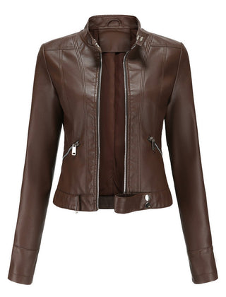 Cropped Stand-Collar Moto Jacket