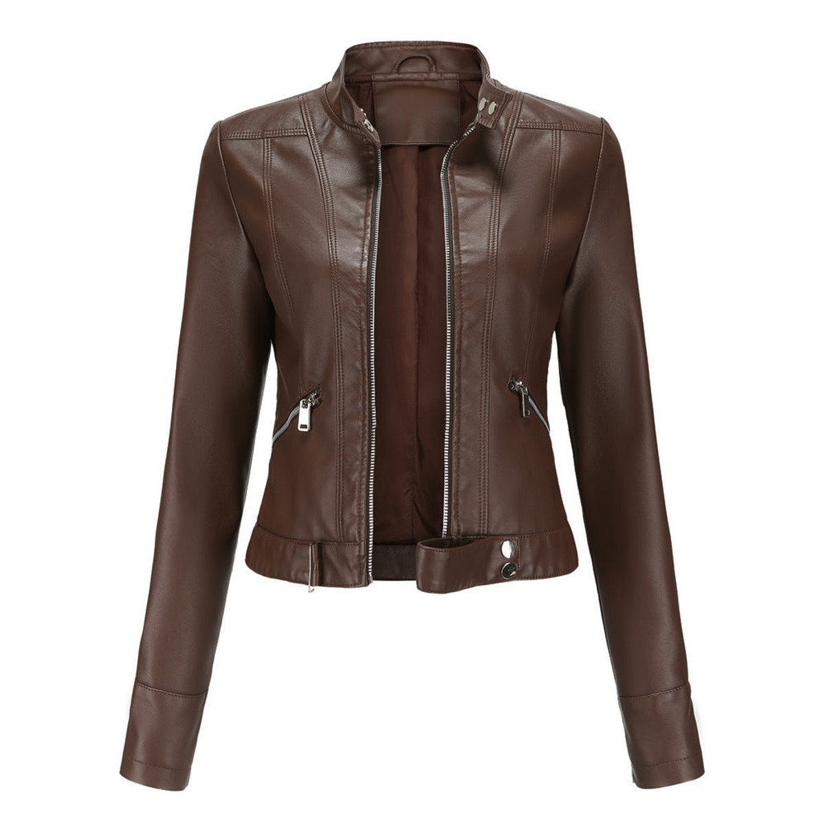 Cropped Stand-Collar Moto Jacket