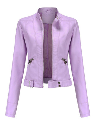 Cropped Stand-Collar Moto Jacket