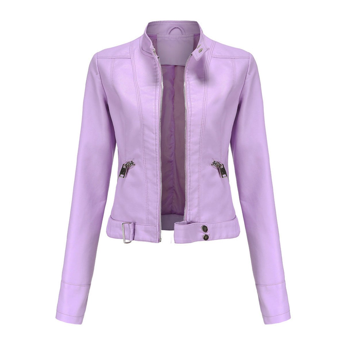 Cropped Stand-Collar Moto Jacket
