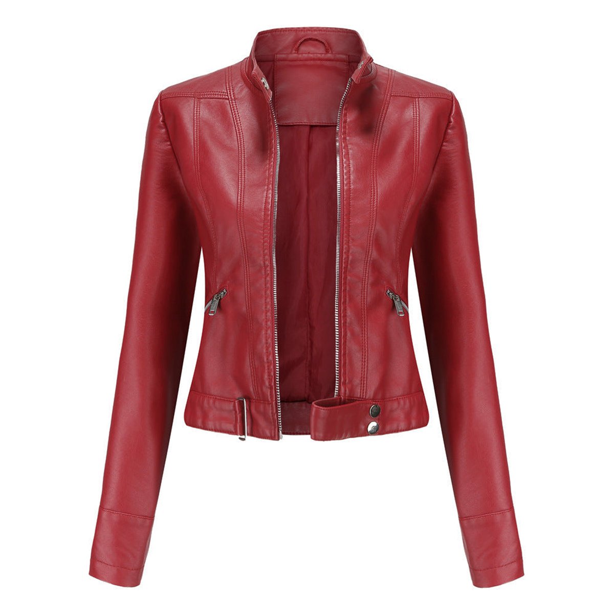 Cropped Stand-Collar Moto Jacket