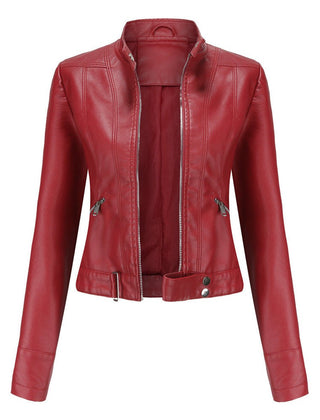 Cropped Stand-Collar Moto Jacket