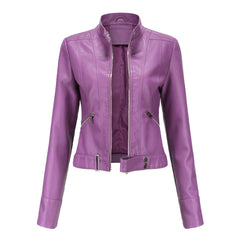 Cropped Stand-Collar Moto Jacket