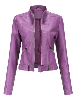 Cropped Stand-Collar Moto Jacket