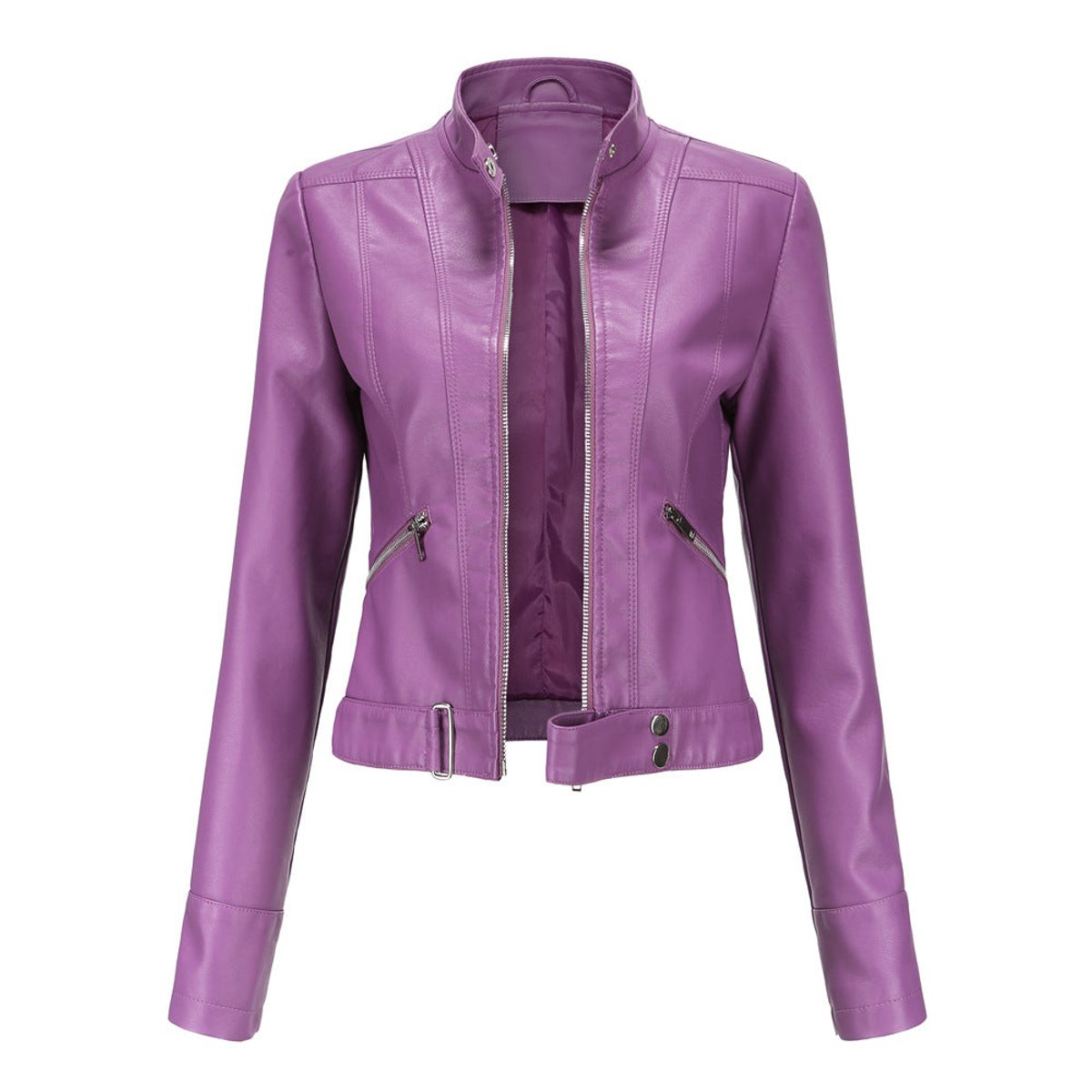 Cropped Stand-Collar Moto Jacket