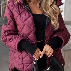 Diamond Quilted Hooded Zip-Up Jacket