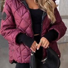 Diamond Quilted Hooded Zip-Up Jacket