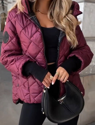 Diamond Quilted Hooded Zip-Up Jacket