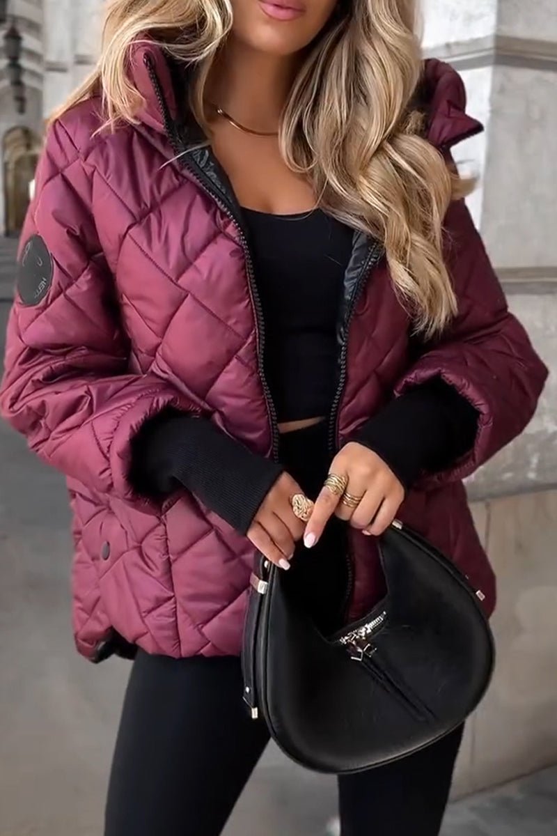 Diamond Quilted Hooded Zip-Up Jacket