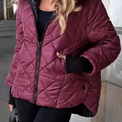 Diamond Quilted Hooded Zip-Up Jacket