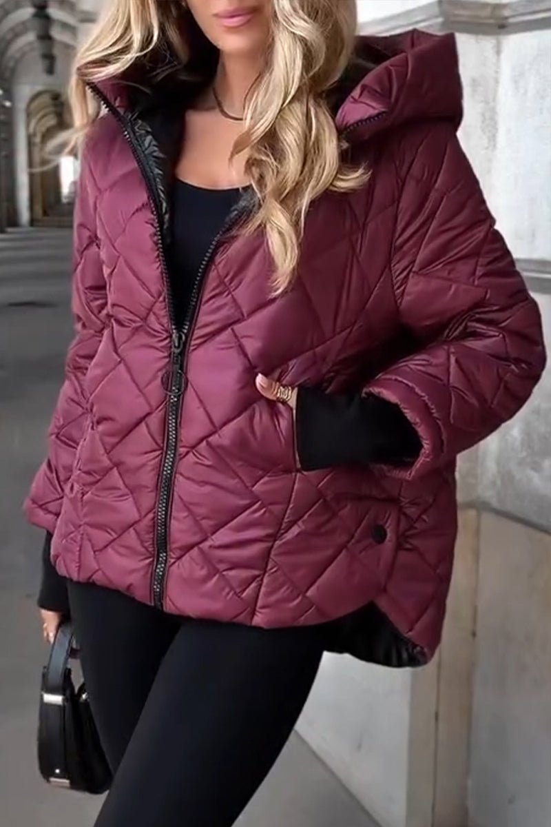 Diamond Quilted Hooded Zip-Up Jacket