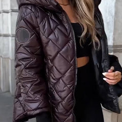 Diamond Quilted Hooded Zip-Up Jacket