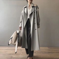 Double-Breasted Belted Long Trench Coat
