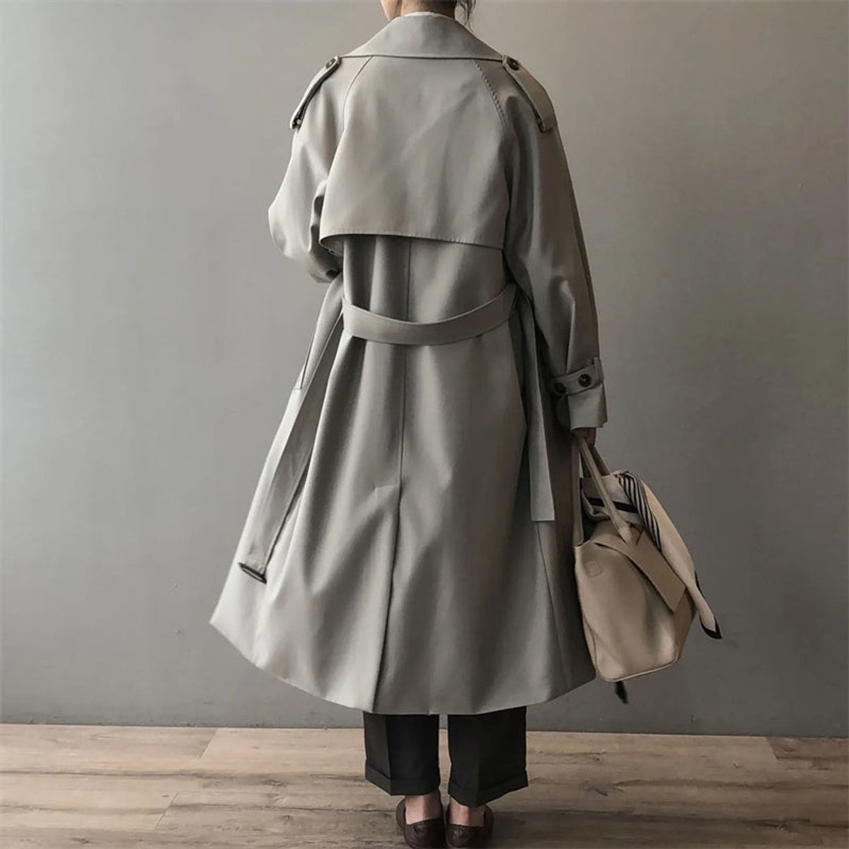 Double-Breasted Belted Long Trench Coat