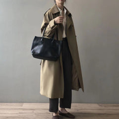 Double-Breasted Belted Long Trench Coat