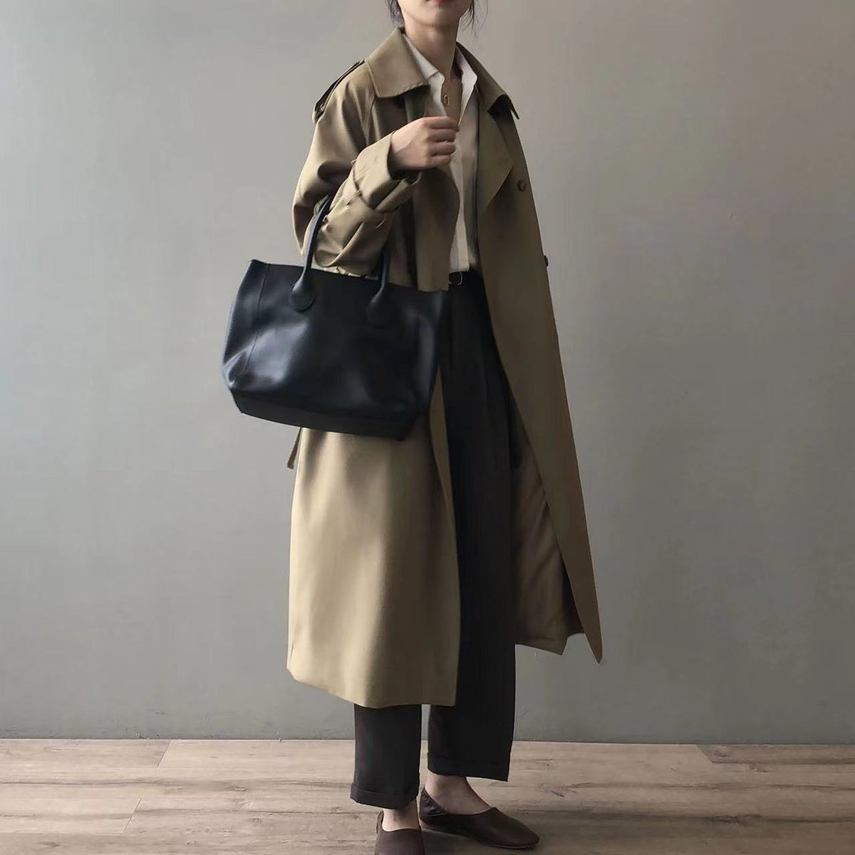 Double-Breasted Belted Long Trench Coat