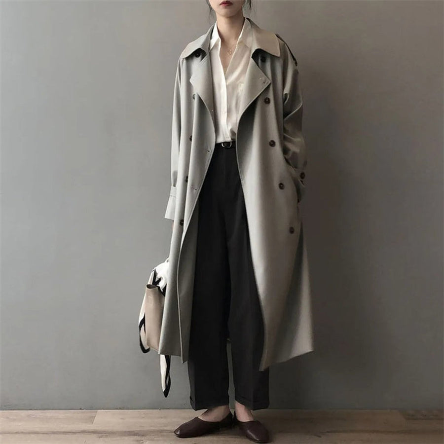 Double-Breasted Belted Long Trench Coat
