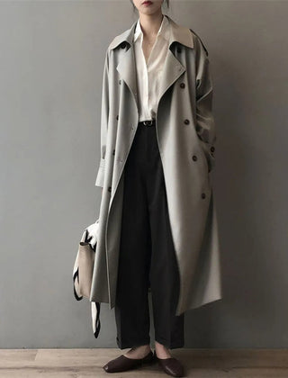 Double-Breasted Belted Long Trench Coat