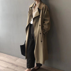 Double-Breasted Belted Long Trench Coat