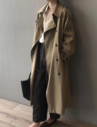 Double-Breasted Belted Long Trench Coat