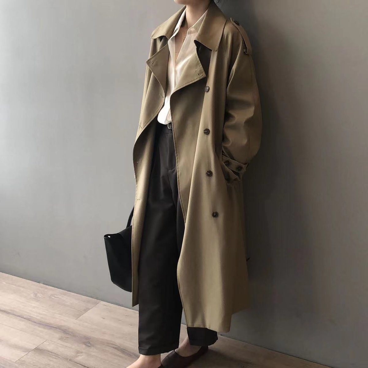Double-Breasted Belted Long Trench Coat