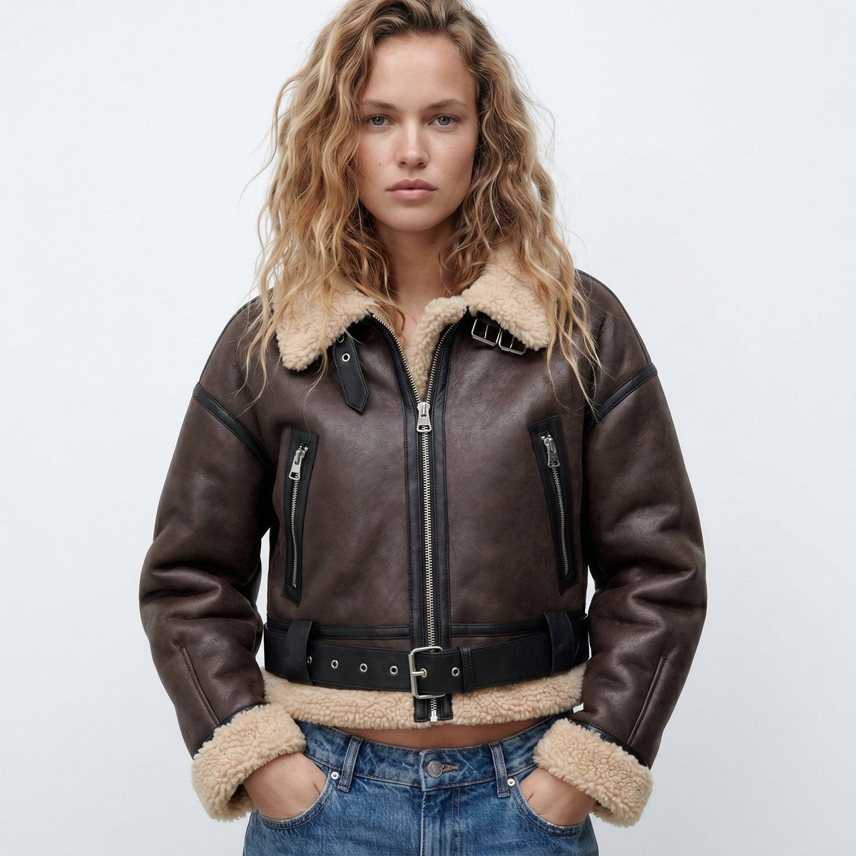 Cropped Aviator Bomber Jacket