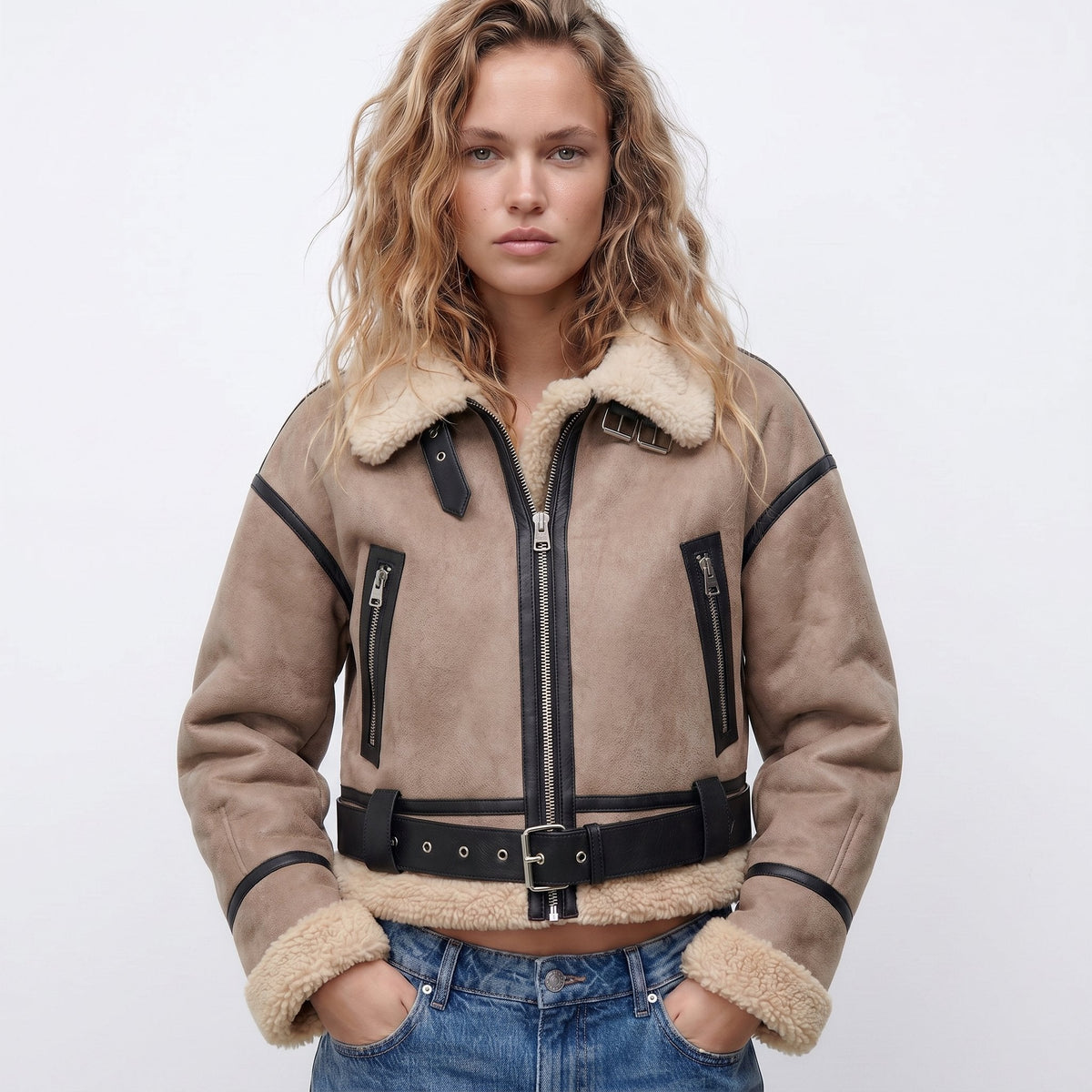 Cropped Aviator Bomber Jacket