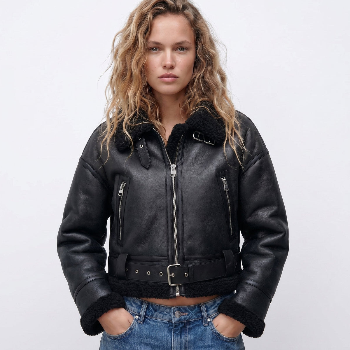 Cropped Aviator Bomber Jacket