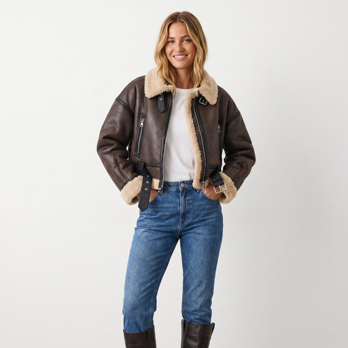 Cropped Aviator Bomber Jacket