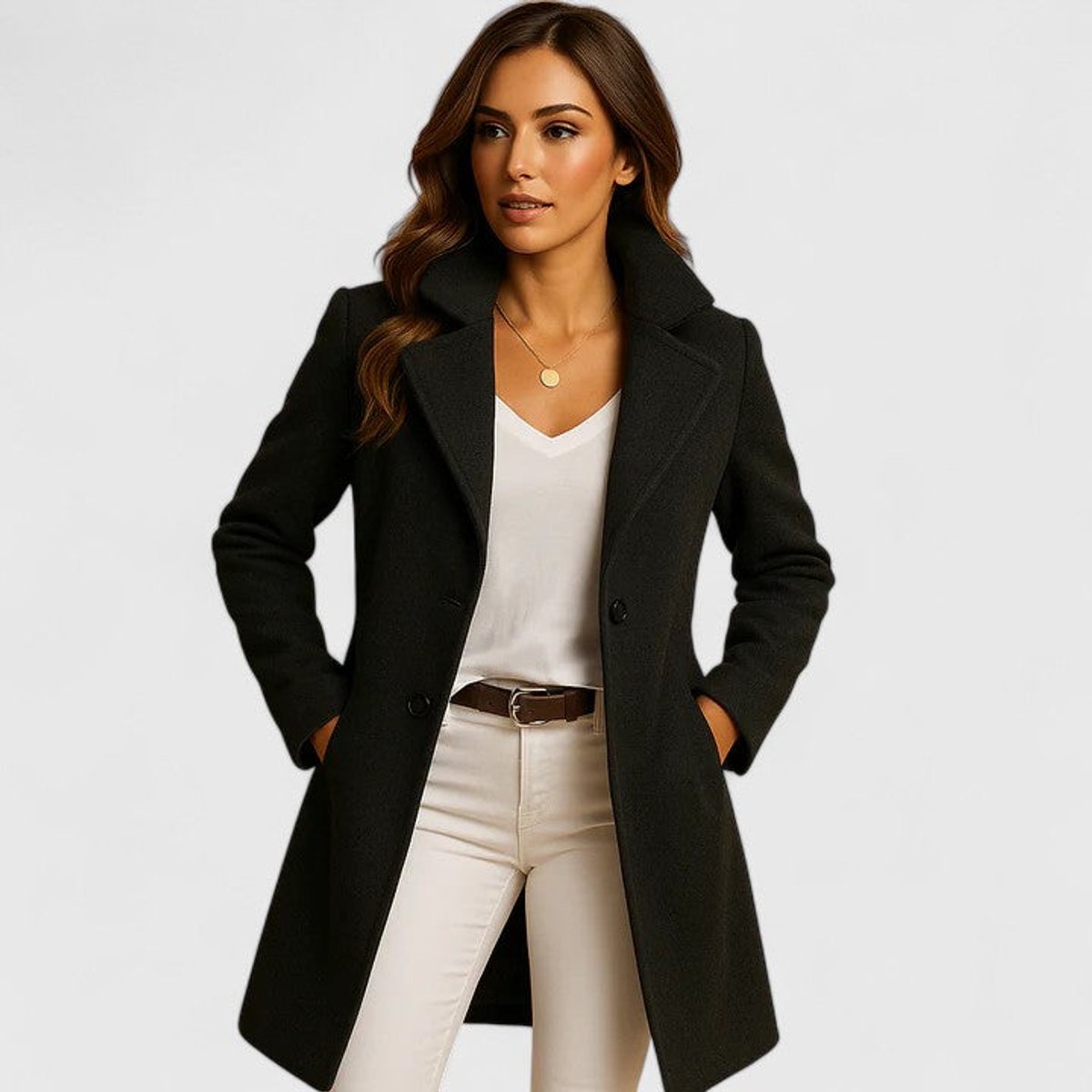 Tailored Notch-Lapel Long Coat