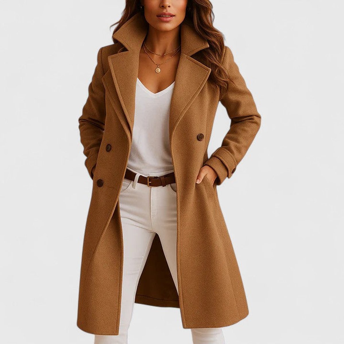 Tailored Notch-Lapel Long Coat