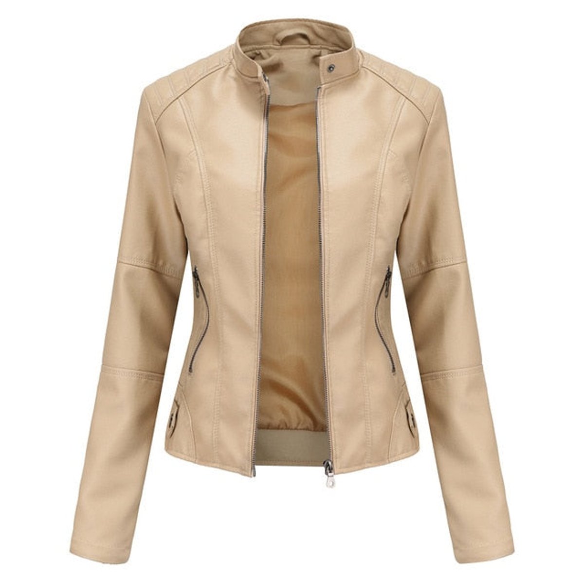 Refined Stand-Collar Moto Jacket