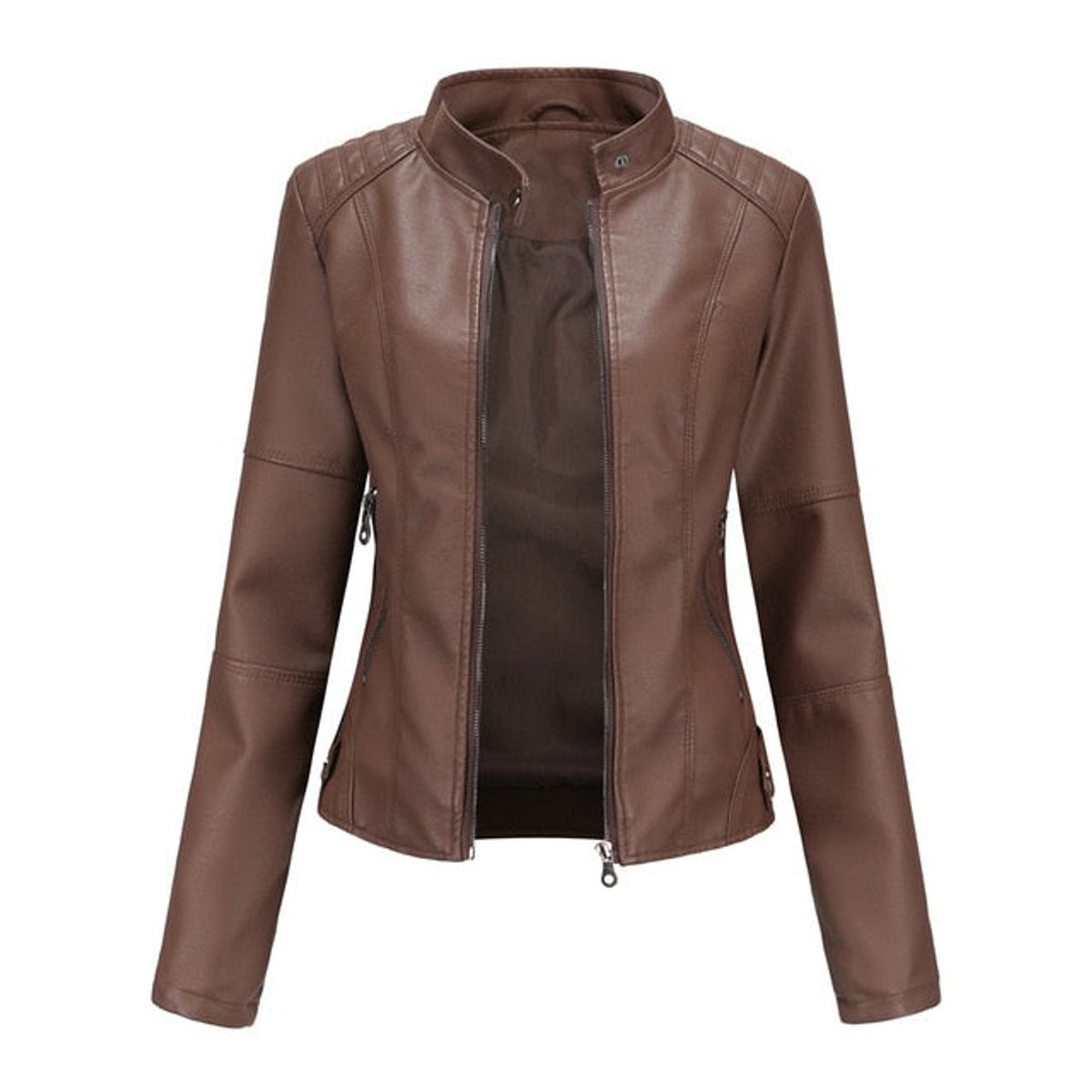 Refined Stand-Collar Moto Jacket