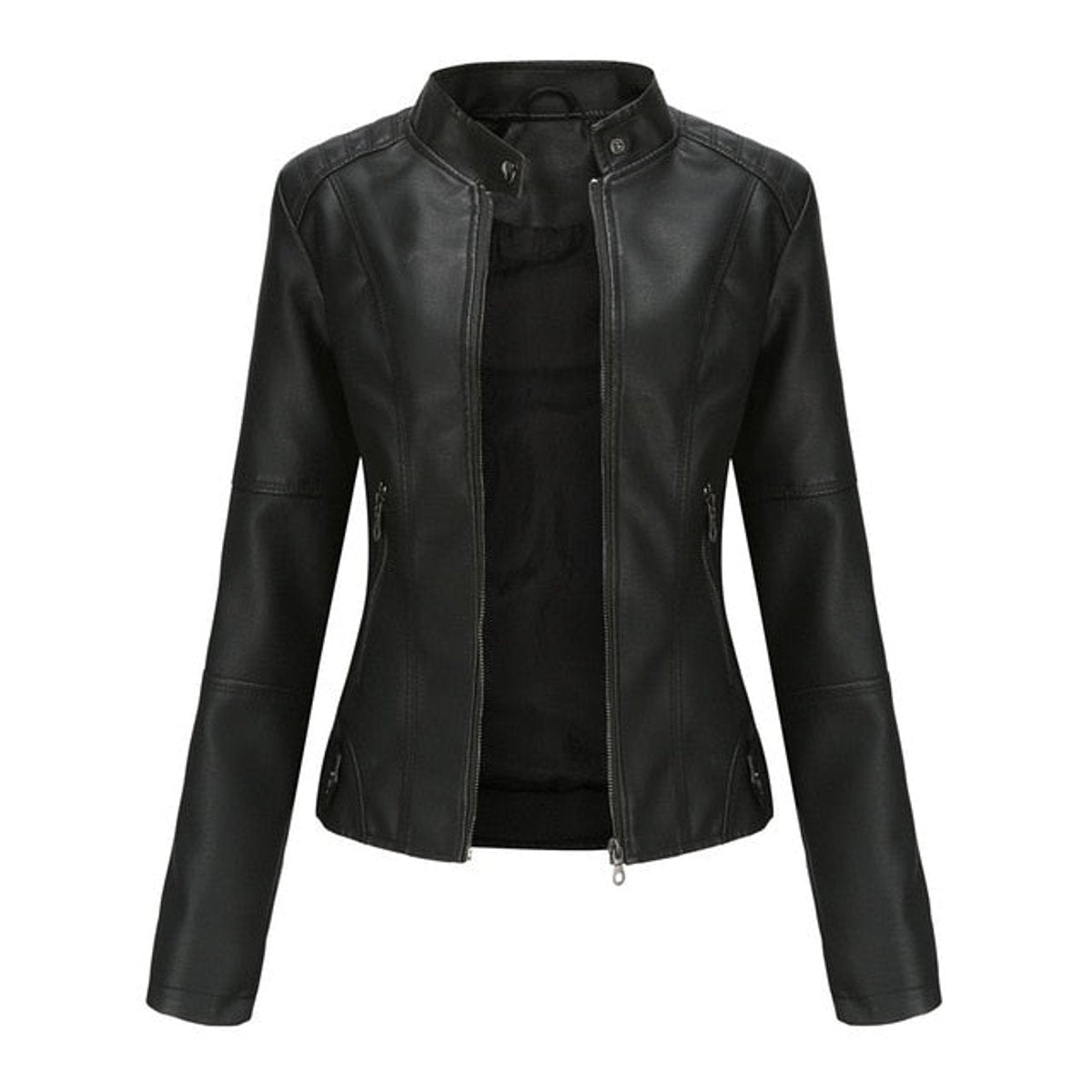 Refined Stand-Collar Moto Jacket