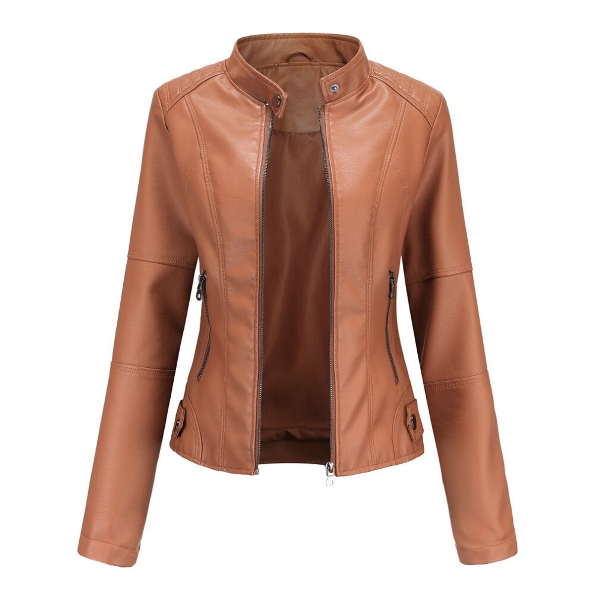 Refined Stand-Collar Moto Jacket