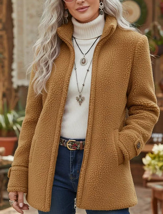 Plush Stand-Collar Zip Coat