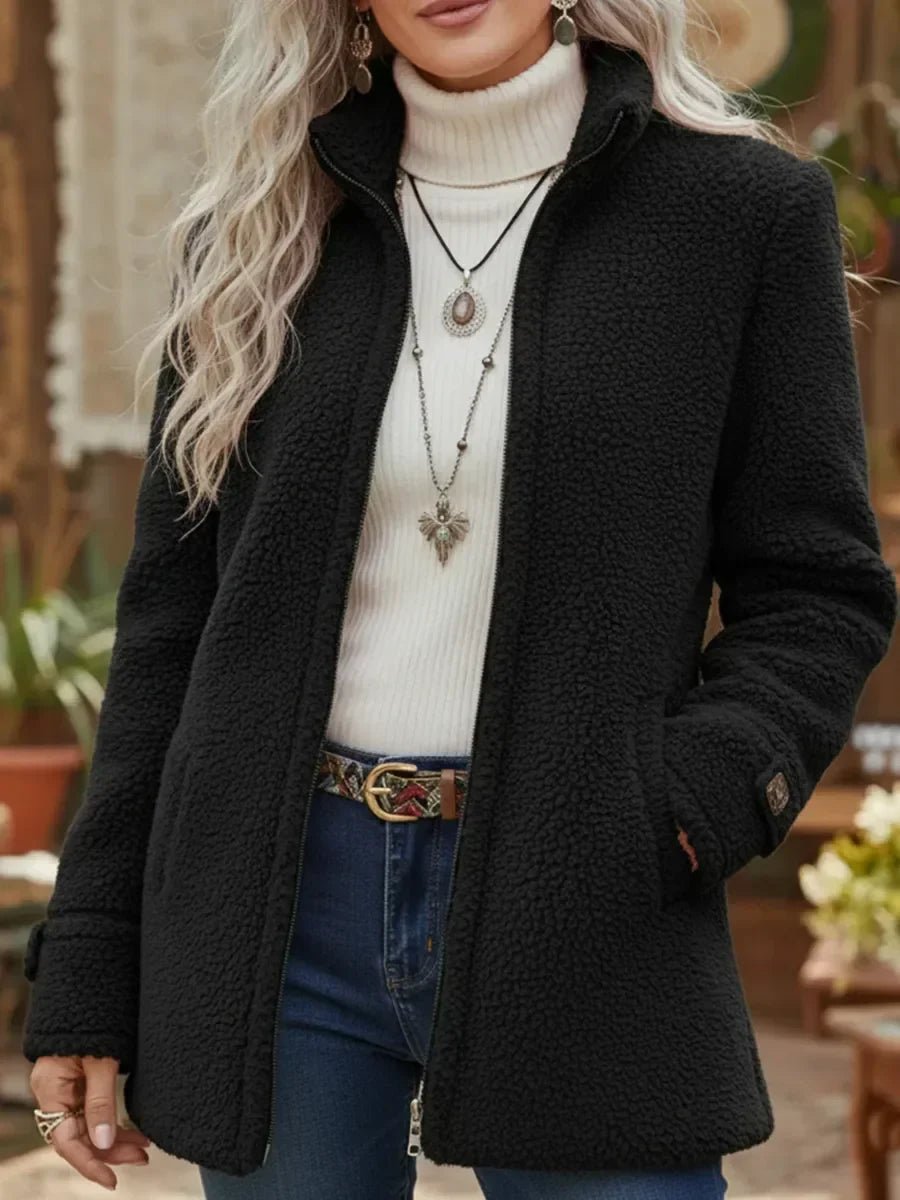 Plush Stand-Collar Zip Coat