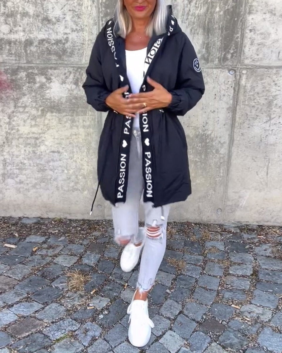 Hooded Drawstring Midi Parka