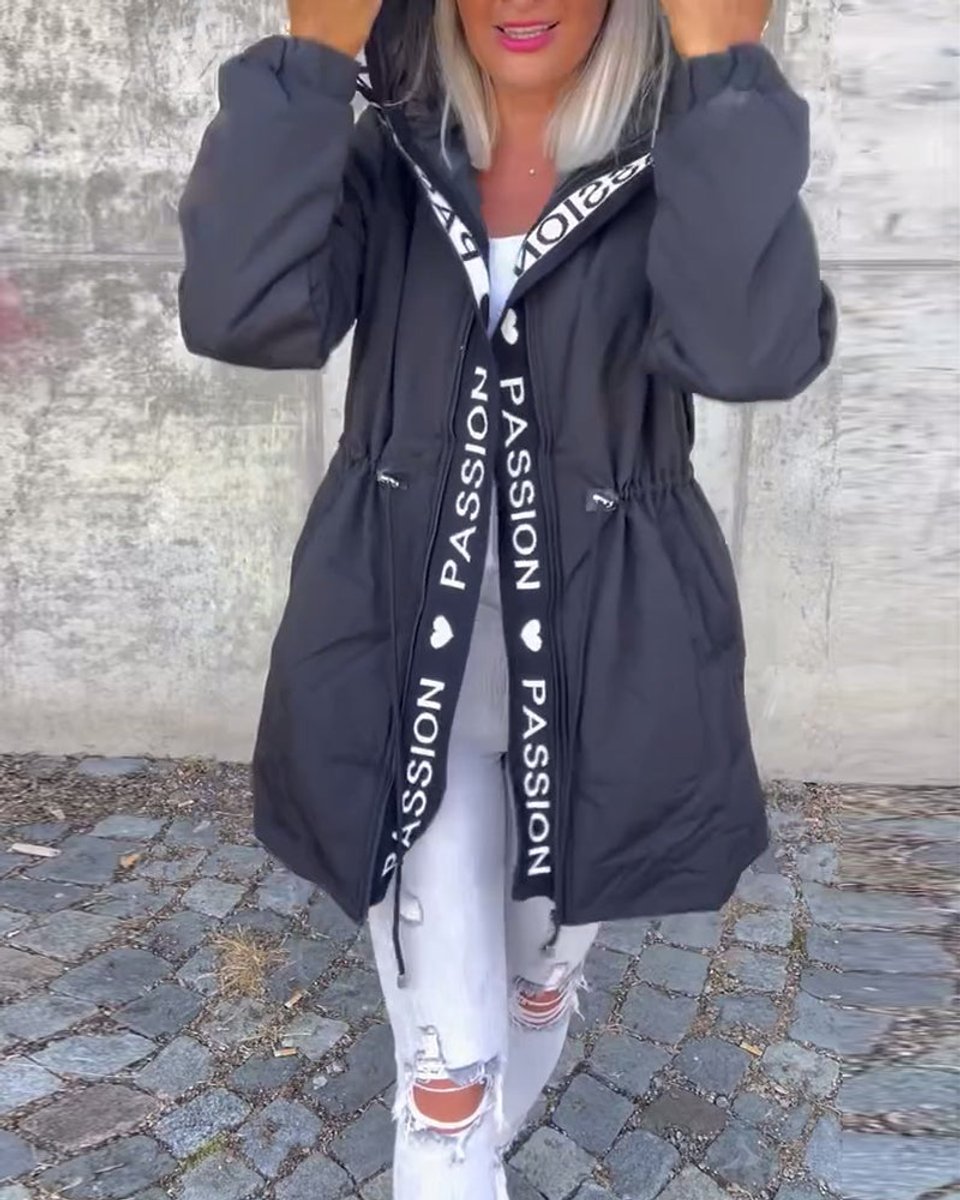 Hooded Drawstring Midi Parka