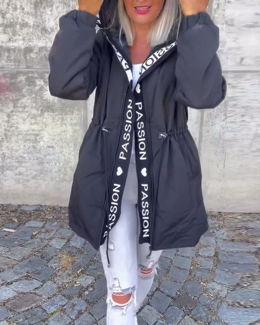 Hooded Drawstring Midi Parka