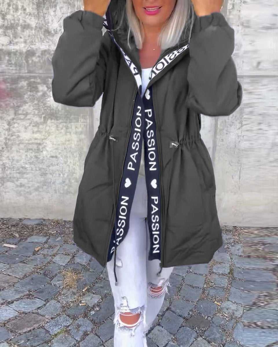 Hooded Drawstring Midi Parka
