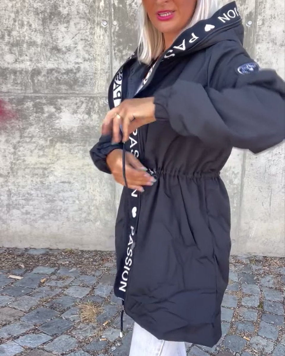 Hooded Drawstring Midi Parka