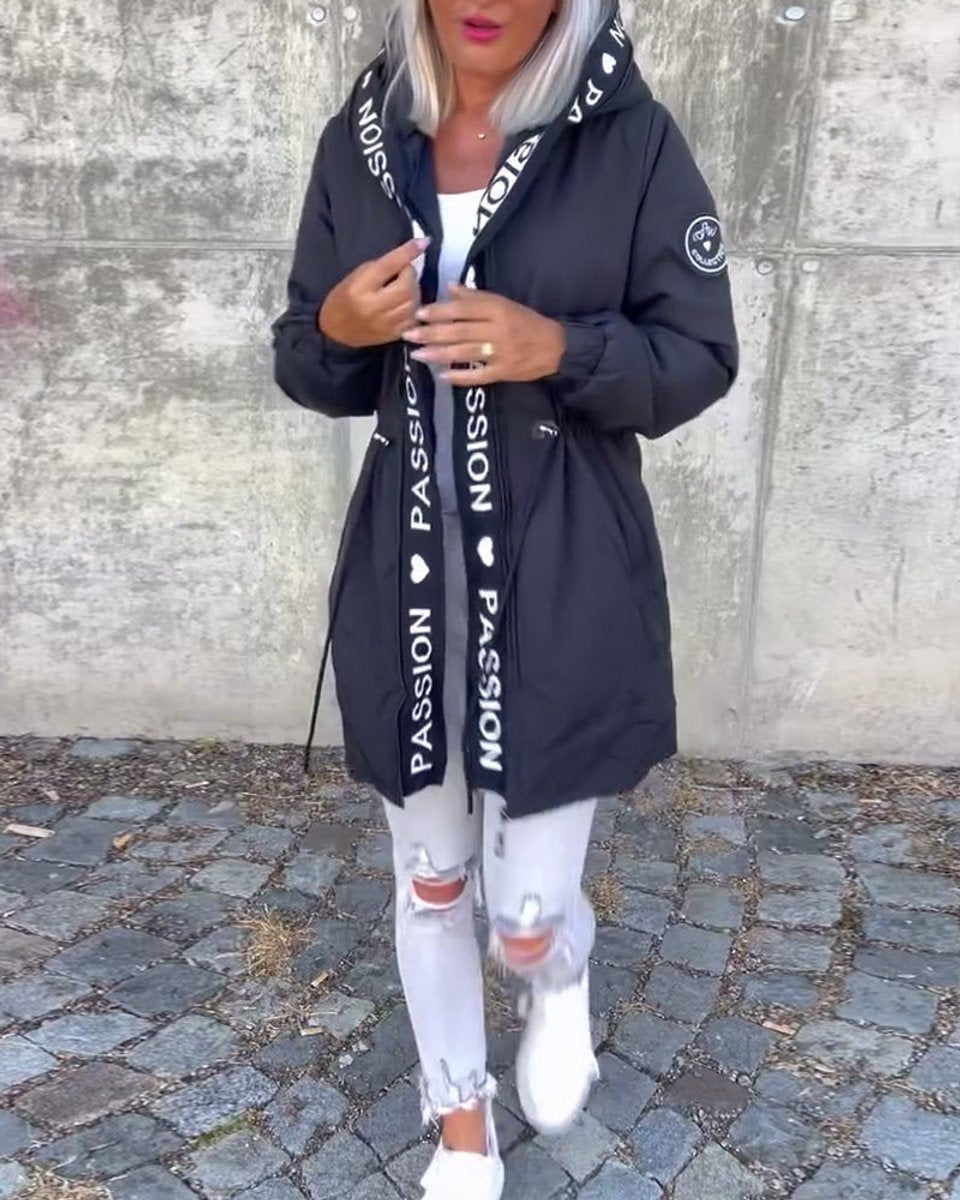 Hooded Drawstring Midi Parka