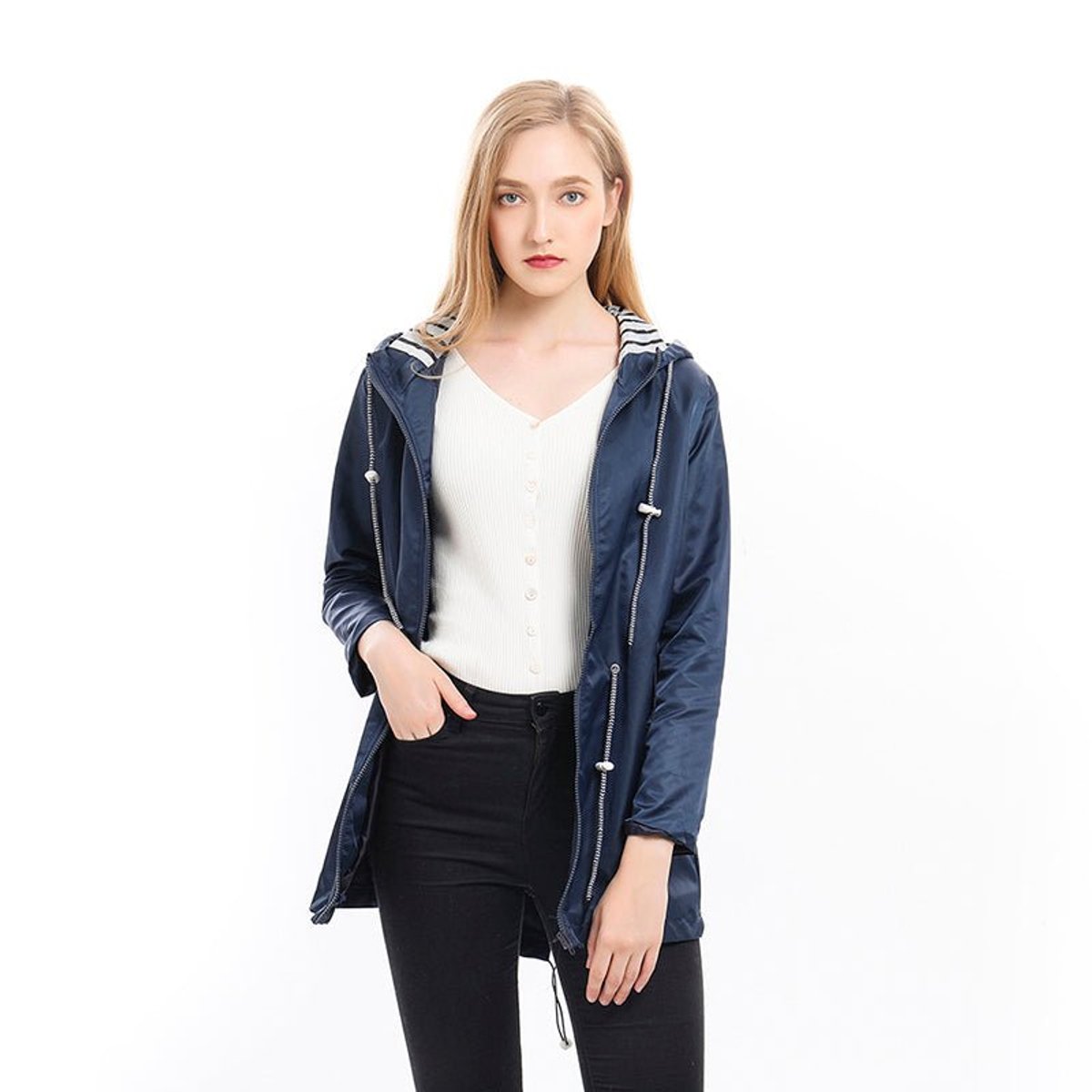 Hooded Drawstring Rain Coat