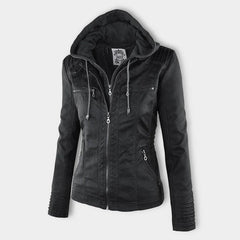 Hooded Moto Jacket with Removable Hood