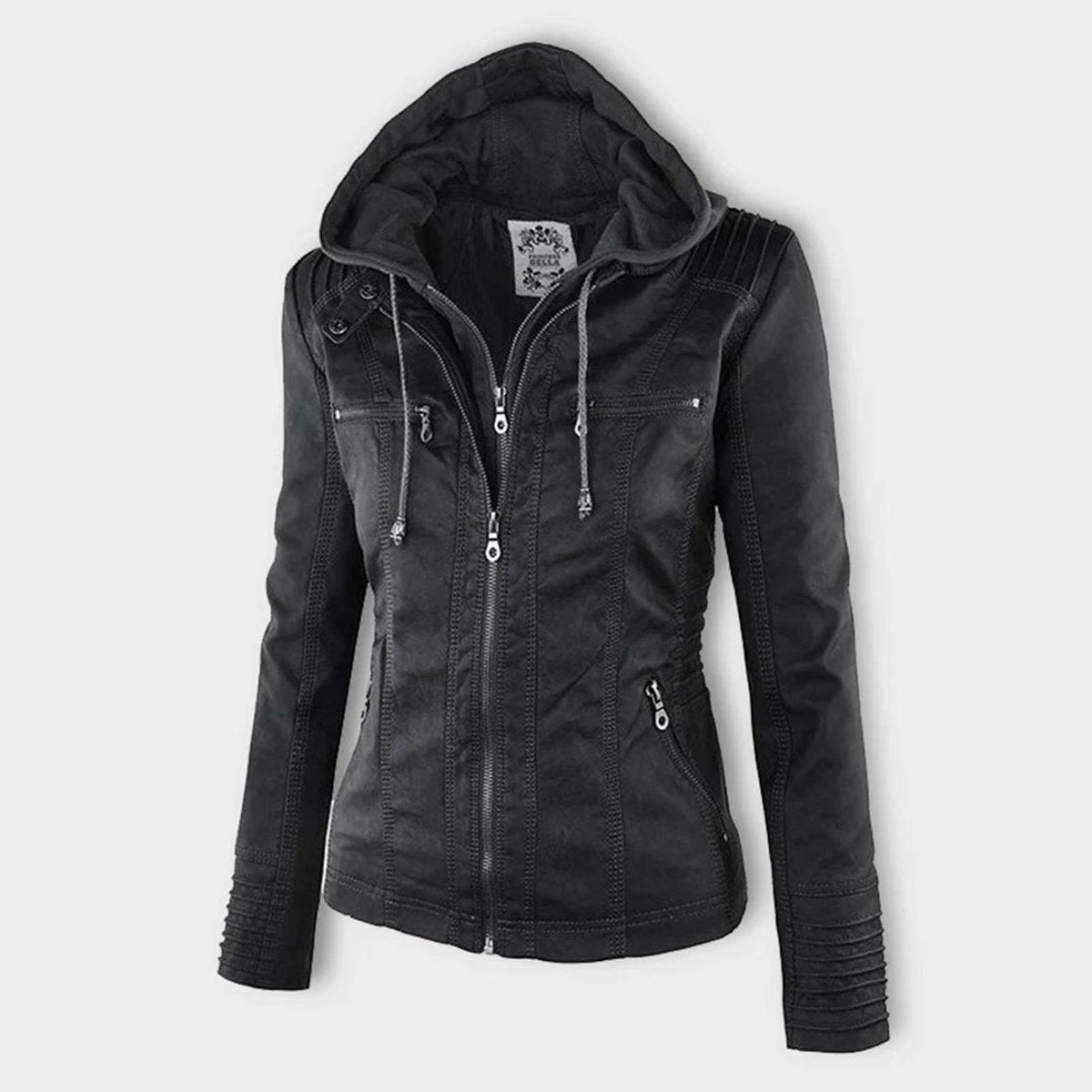 Hooded Moto Jacket with Removable Hood