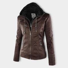 Hooded Moto Jacket with Removable Hood